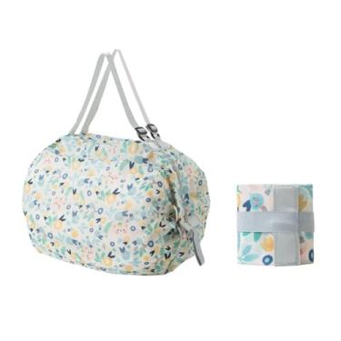 Imagem de Bolsa de compras dobrável, impermeável, bolsa de armazenamento portátil, estilo japonês, sacola de grande capacidade, bolsa de armazenamento de viagem extragrande, estampa floral azul.
