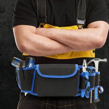 Imagem de Cintos de ferramentas para homens, cinto removível e ajustável para eletricista, carpinteiro, construção, avental de trabalho, cinto utilitário, preto-azul