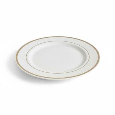 Imagem de Kit 6 Prato 26cm Borda Prata Plástico - Reutilizável Premium - 0000271