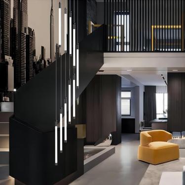 Imagem de Lustre Moderno Teto Alto Preto Pingente De Luz 12 Luzes Grande Espiral Led Gota De Chuva Foyer Lâmpada Suspensa Em Altura Ajustável Adequada Para Escada De Entrada L, White Light, 8 heads-100cm