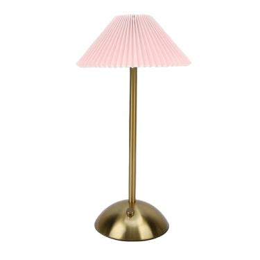 Imagem de OPPWONG Abajur Plissado, Controle de Toque 3W LED 3 Modos de Cor Retro Acabamento Dourado Lâmpada Recarregável Sem Fio Com Bateria USB 1600mAh Abajur Plissado para Estudo (Rosa)