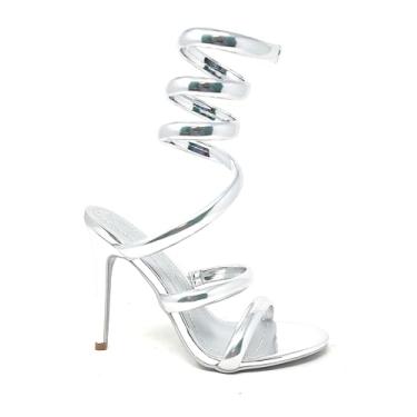 Imagem de Cape Robbin Sandálias femininas de salto alto com tiras em espiral de bico aberto, douradas, Prata, 6.5