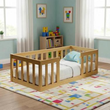 Imagem de Cama Montessoriana Com Colchão Infantil e Gradinha Madeirada - Repleta