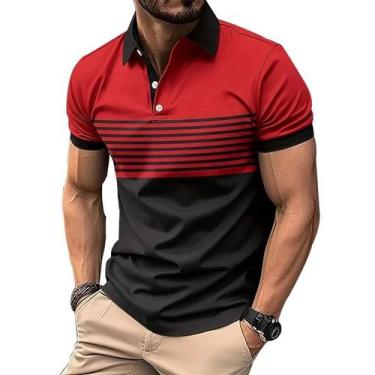 Imagem de Camisa Polo Masculina De Verão Com Manga Curta E Botões, Ajuste Regula