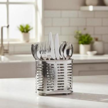 Imagem de Escorredor De Talheres De Aço Inox Com 2 Divisorias Cozinha - Clink