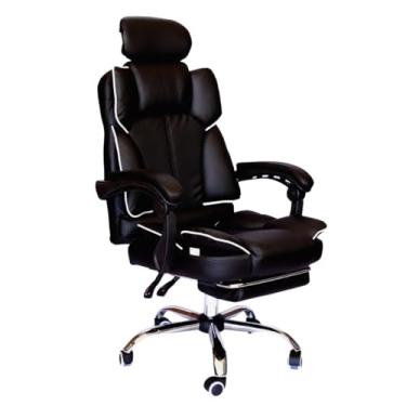 Imagem de C7 Neo Cadeira de Escritório Ergonômica, Couro PU, Reclinável 135°, com Apoio para Pés e Suporte Lombar, Altura Ajustável, Base Cromada (preto)