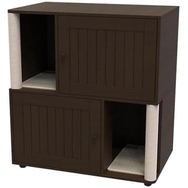 Imagem de Caixa de areia para gatos de camada dupla com armário oculto, poste arranhador de sisal e tapetes de areia – banheiro de madeira para gatos e cama aconchegante para gatos