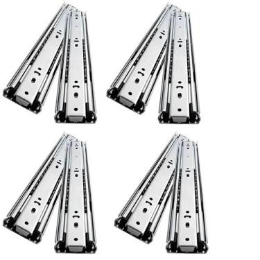 Imagem de Kit 4 Pares Corrediça Telescópica Reforçada para Gaveta Trilho Zincado