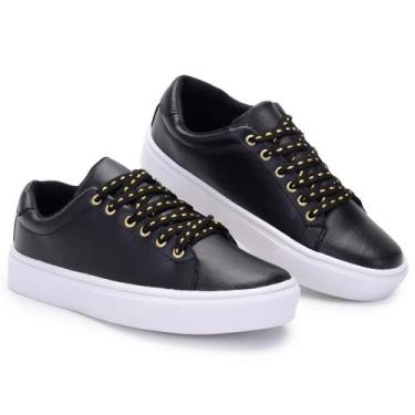 Imagem de Tênis Feminino Casual Conforto com Cadarço Solado Branco - Bono Rock, 