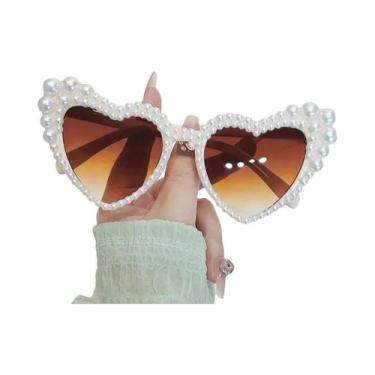 Imagem de Óculos De Sol De Luxo Para Mulheres Com Pérolas Em Forma De Coração UV