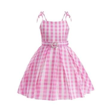 Imagem de Vestido De Festa Princesa Xadrez Rosa Para Meninas, Fantasia De Aniver