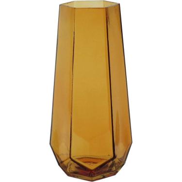 Imagem de Vaso Decorativo Enfeite Casa Geométrico Home&co Vidro 25x8x8cm âmbar