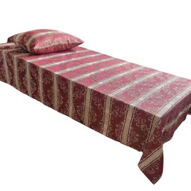Imagem de Kit Colcha Cobre Leito Solteiro Jacquard Com Porta Travesseiro - Bege Vermelho Escuro