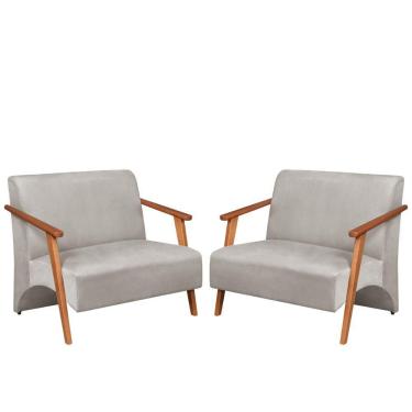 Imagem de Poltrona Namoradeira Venus Braço Madeira Maciça Suede Bege