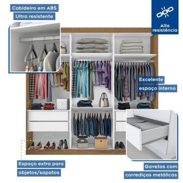 Imagem de Guarda Roupa Casal 3 Portas 4 Gavetas De Correr Itália Minastex Freijó