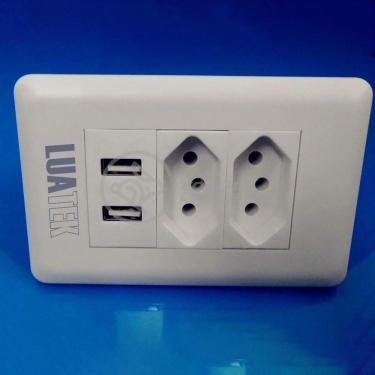 Imagem de Tomada De Parede 2 Entrada Fonte 2 Usb 5v 10a Bivolt