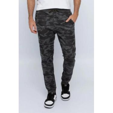 Imagem de Calça jogger masculina em moletom com estampa camuflada cinza escuro -