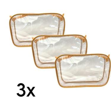 Imagem de Kit com 3 Necessaire transparente e AMARELA 23X15 - Gii Matos Makeup