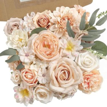 Imagem de Conjunto de flores artificiais Rongflower Nude Champagne com hastes
