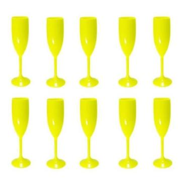 Imagem de Kit 10 Taças Champanhe Amarelo Neon Acrílico Leve 180Ml - Lynx Produçõ