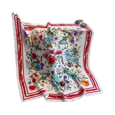 Imagem de Lenço De Seda Com Design Floral Para Mulheres 90x90cm, Protetor Solar 