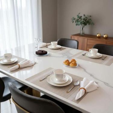 Imagem de Kit 4 Jogo Americano Elegance Sousplat Mesa Jantar PVC - Margex, Branc