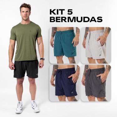 Imagem de Kit 5 Bermudas Masculinas Academia Treino Corrida Shorts Elástico Luzzoo-Masculino