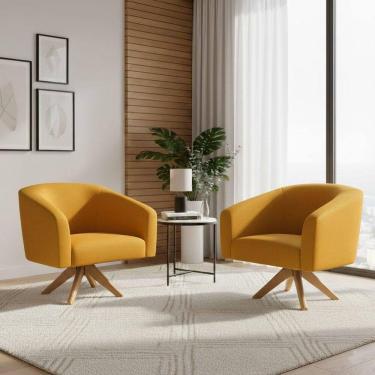 Imagem de Kit 2 Poltronas Sala Stella Giratória Cor Mostarda Veludo D`Rossi