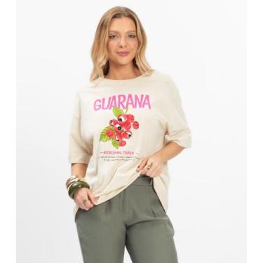 Imagem de T- Shirt Overzised Meia Malha Feminina Rovitex Bege, P, Bege