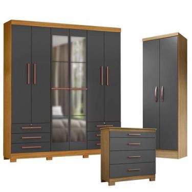 Imagem de Guarda Roupa Casal Londres com Espelho com Cômoda 4 Gavetas New e Armá