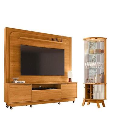 Imagem de Estante Home Theater Nilo com Rodízios Cinamomo com Cristaleira Marina