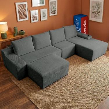 Imagem de Sofá Modular Evo de 4 Lugares com apoio Chaise Dir Evo. Four 3,40m Boost Tech em Velourê Cama inBox