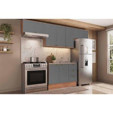 Imagem de Kit Cozinha Completa Bella 4 Portas 3 Gavetas MDF 120cm Cinza Nogal 4 Módulos