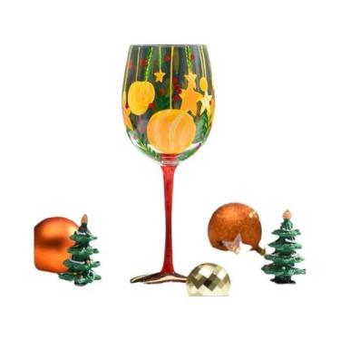 Imagem de Copo De Vidro Pintado À Mão Com Tema De Natal, Árvore De Natal Vermelh