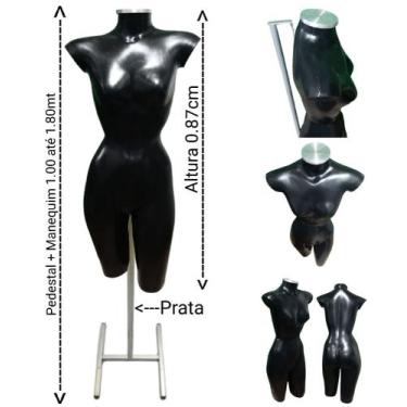 Imagem de Manequim feminino (Meio corpo cinturinha N.36) preto com tampa prata +