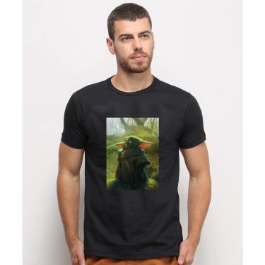 Imagem de Camiseta masculina Preta algodao Pintura Arte Baby Yoda Star wars
