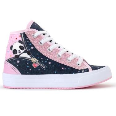 Imagem de Tênis Infantil Panda Feminino Casual Botinha Menina Glitter Escolar - 