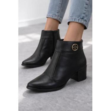 Imagem de Bota Pegada Feminina Cano Curto Salto Bloco Couro Preto, Preto, 35