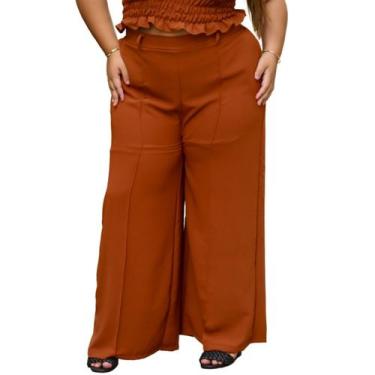 Imagem de Calça feminina pantalona social cos alto com linha vinco frontal e bol