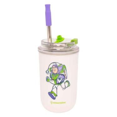 Imagem de Copo Infantil Toy Story Buzz Woody Disney com Canudo 300ml Inoxidavel 