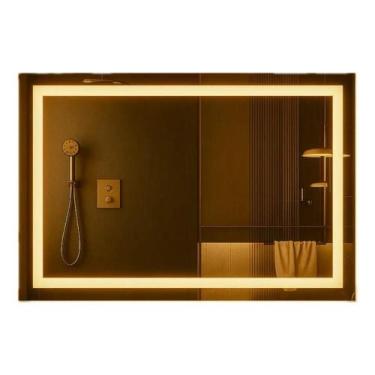 Imagem de Espelho Retangular 70x50cm Jateado com LED Lapidado Branco Quente Hori