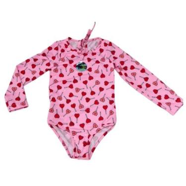 Imagem de Maiô Infantil Para Menina Manga Longa Proteção Uv 50+ Rosa - Manulele,