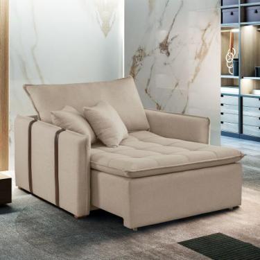 Imagem de Poltrona Cama em Linho Bege Detroid 110cm Yescasa