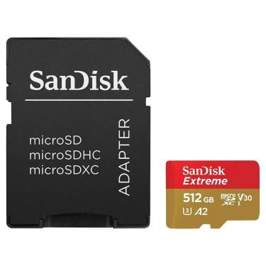 Imagem de Cartão de Memória Micro SD Sandisk Extreme V30 A2 U3 4K UHD 512GB com Adaptador SD