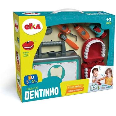 Imagem de Kit Brinquedo Educativo Dr. Dentinho Brincando de Profissões com Acessórios e Maleta Elka
