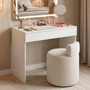 Imagem de Mesa Penteadeira Miss 1 Gaveta Compacta 80cm Funcional MDF Branco Desk Design