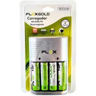 Imagem de Carregador de Pilhas AA-AAA-9V 2 Flex FXC164P Bivolt com 4 Pilhas AA 2900MAH Cinza