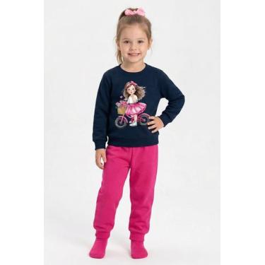 Imagem de Conjunto Menina em Moletom Flanelado Estampas Diversas Kyly, Azul mari