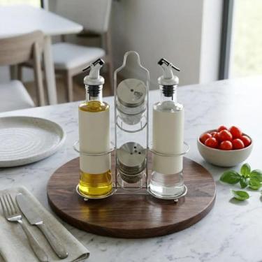 Imagem de Galheteiro Malone C/ Suporte Azeite Vinagre Sal Pimenta 4pcs - Hauskra