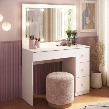 Imagem de Penteadeira Camarim MP6099 4 Gavetas com Espelho e LED MDF-MDP Branco 